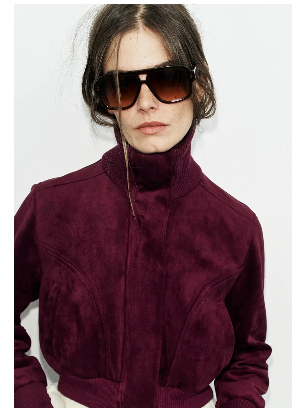 ZARA FAUX SUEDE HIGH-NECK JACKET